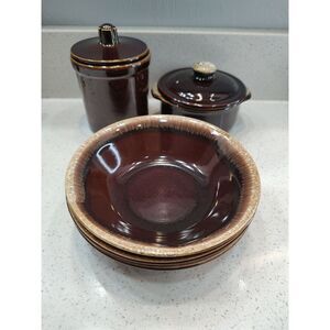 Lot Of 5 Vintage  Ovenproof Brown Drip Glaze Pottery Mixed Lot Unmarked‎